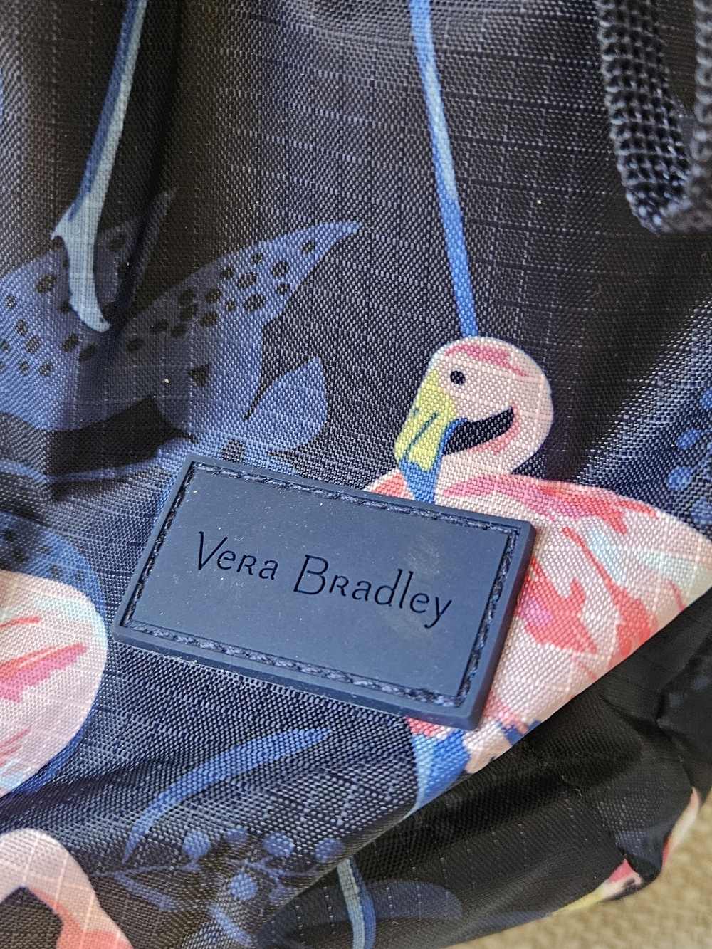 Vera Bradley Black Sling Backpack with Pink Flamingo Print - Picture 2 of 5